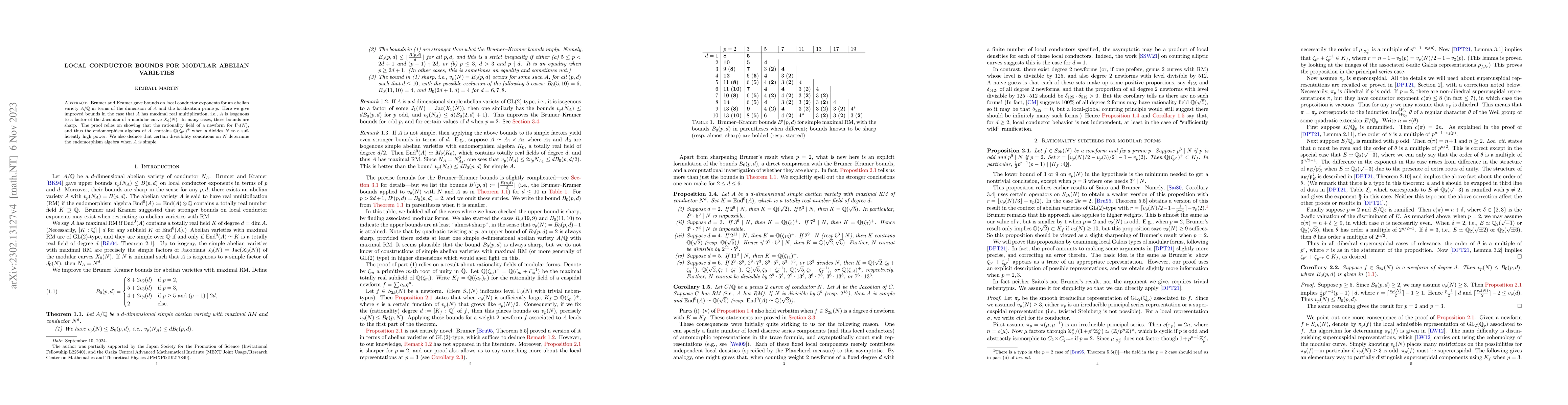 Thumbnail for Local conductor bounds for modular abelian varieties