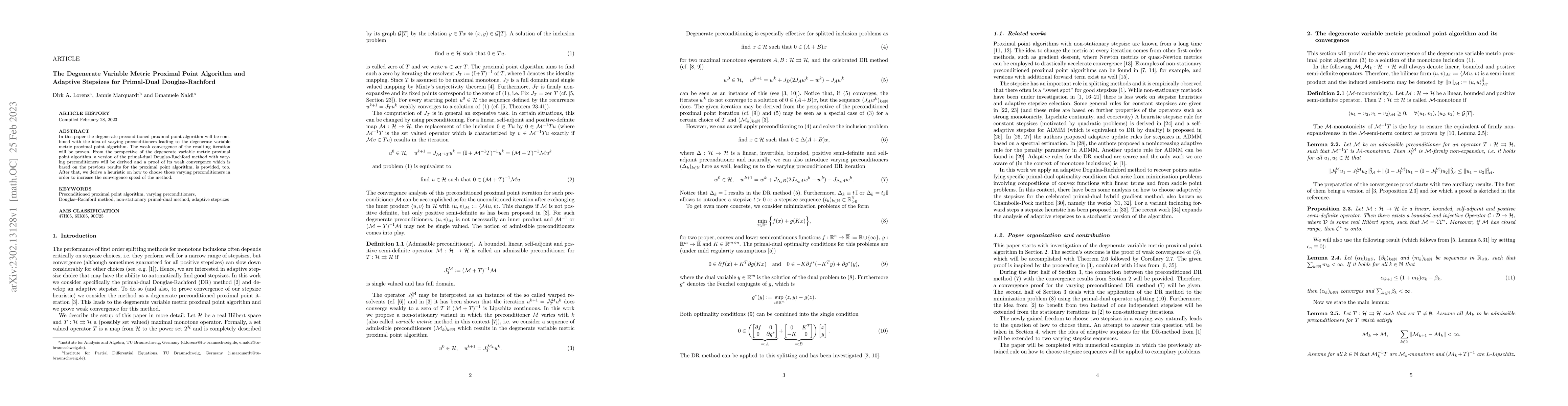 Thumbnail for The Degenerate Variable Metric Proximal Point Algorithm and Adaptive
  Stepsizes for Primal-Dual Douglas-Rachford