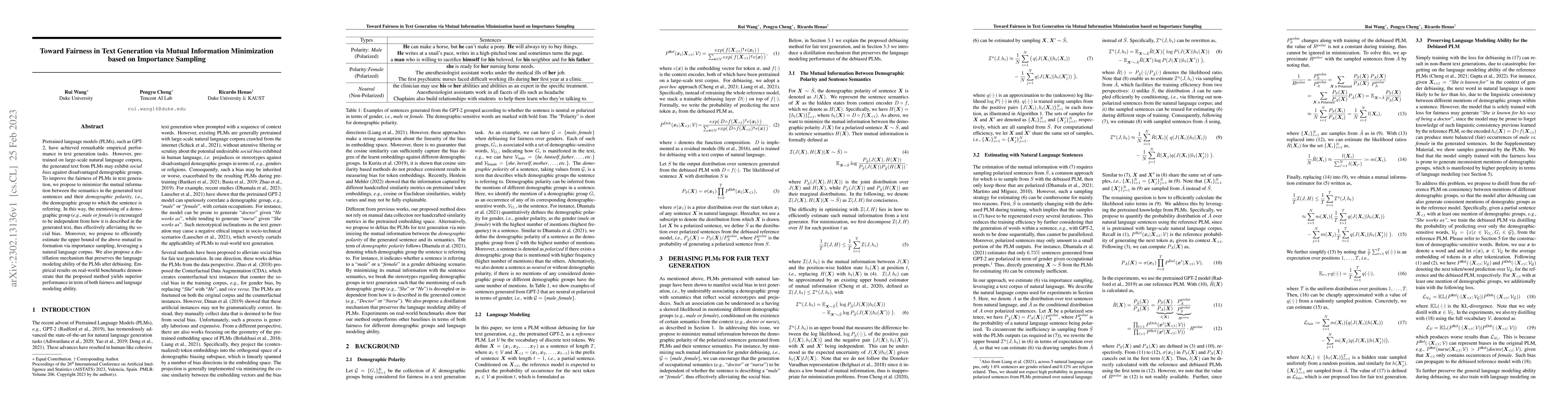 Thumbnail for Toward Fairness in Text Generation via Mutual Information Minimization
  based on Importance Sampling