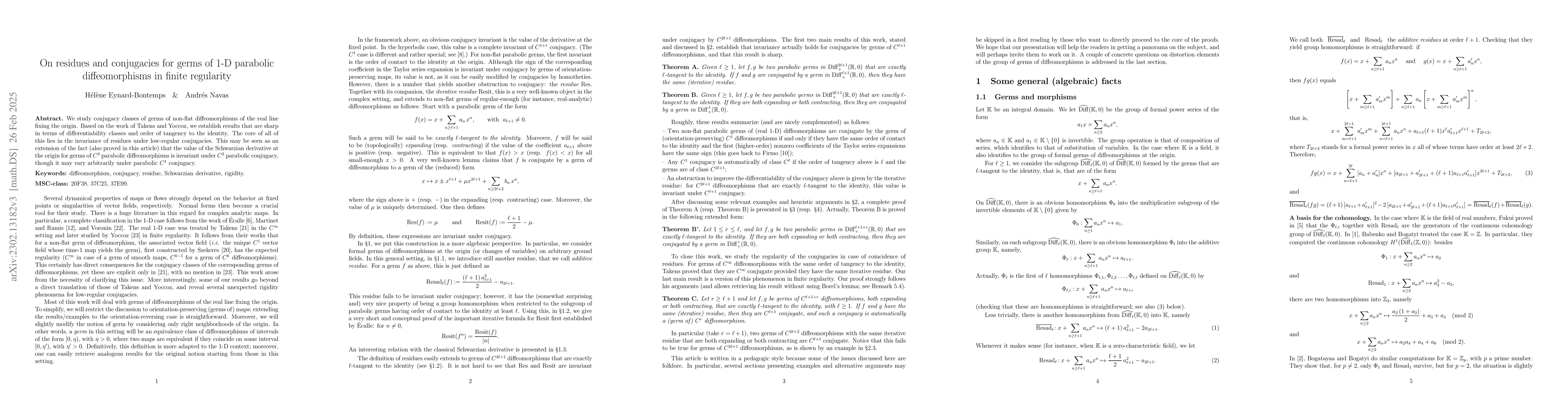 Thumbnail for On residues and conjugacies for germs of 1-D parabolic diffeomorphisms
  in finite regularity