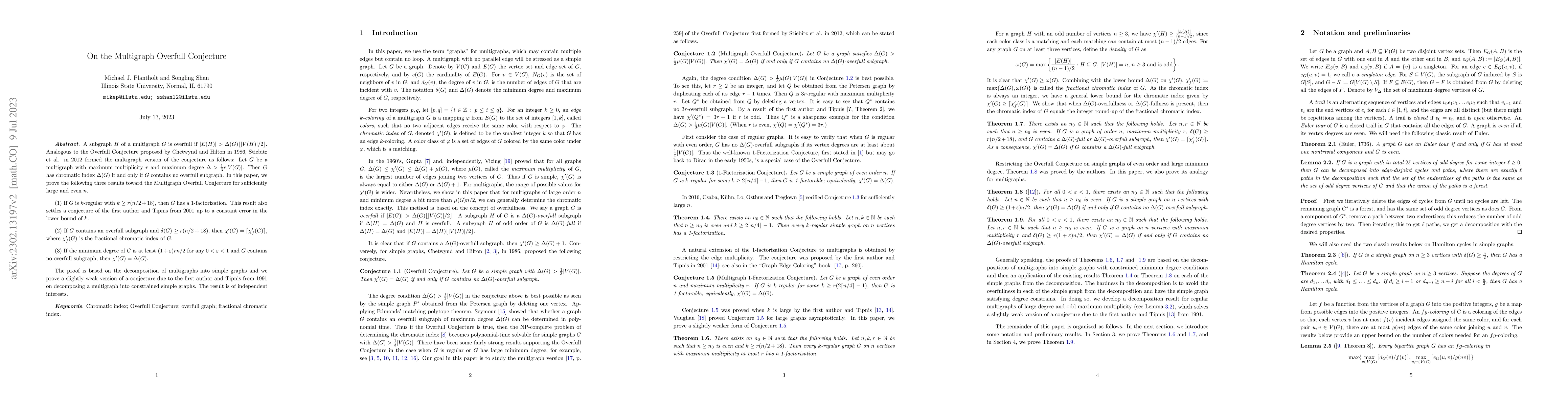 Thumbnail for On the Multigraph Overfull Conjecture