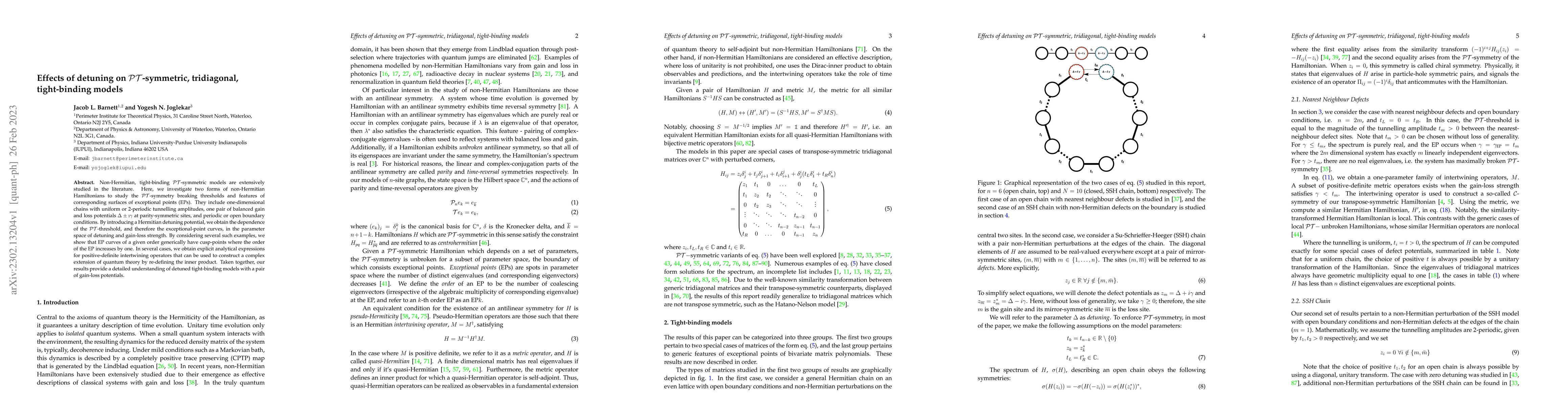 Thumbnail for Effects of detuning on $\mathcal{PT}$-symmetric, tridiagonal,
  tight-binding models