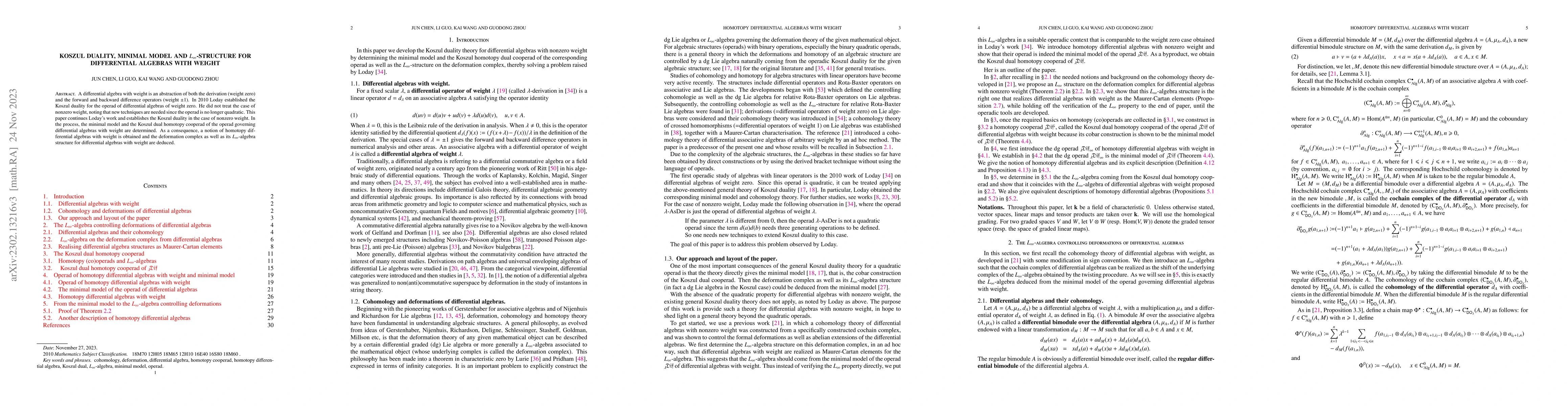 Thumbnail for Koszul duality, minimal model and $L_\infty$-structure for differential
  algebras with weight