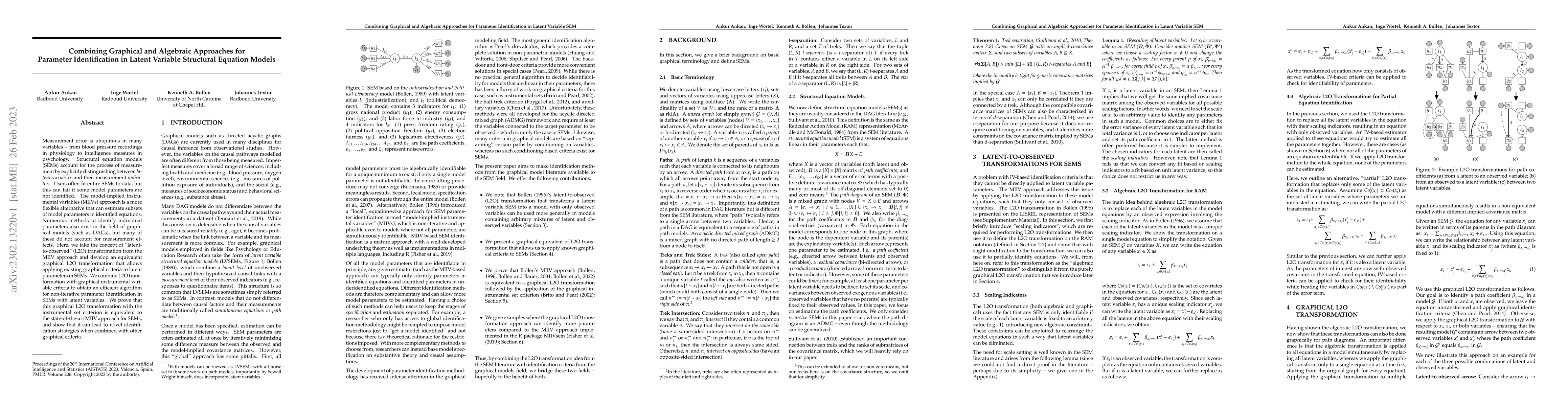 Thumbnail for Combining Graphical and Algebraic Approaches for Parameter
  Identification in Latent Variable Structural Equation Models