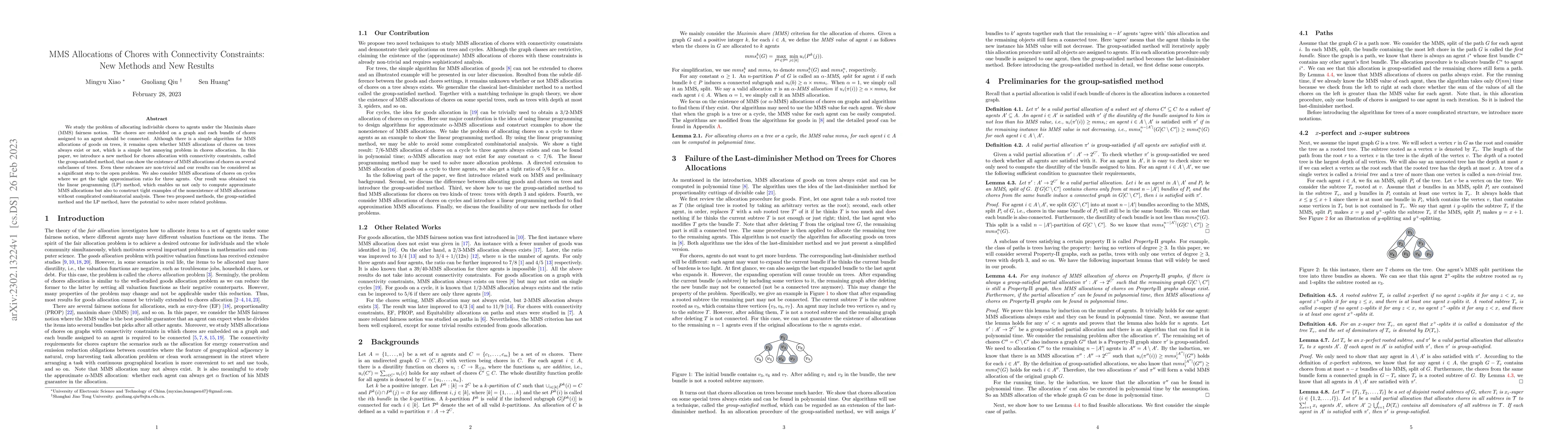 Thumbnail for MMS Allocations of Chores with Connectivity Constraints: New Methods and
  New Results