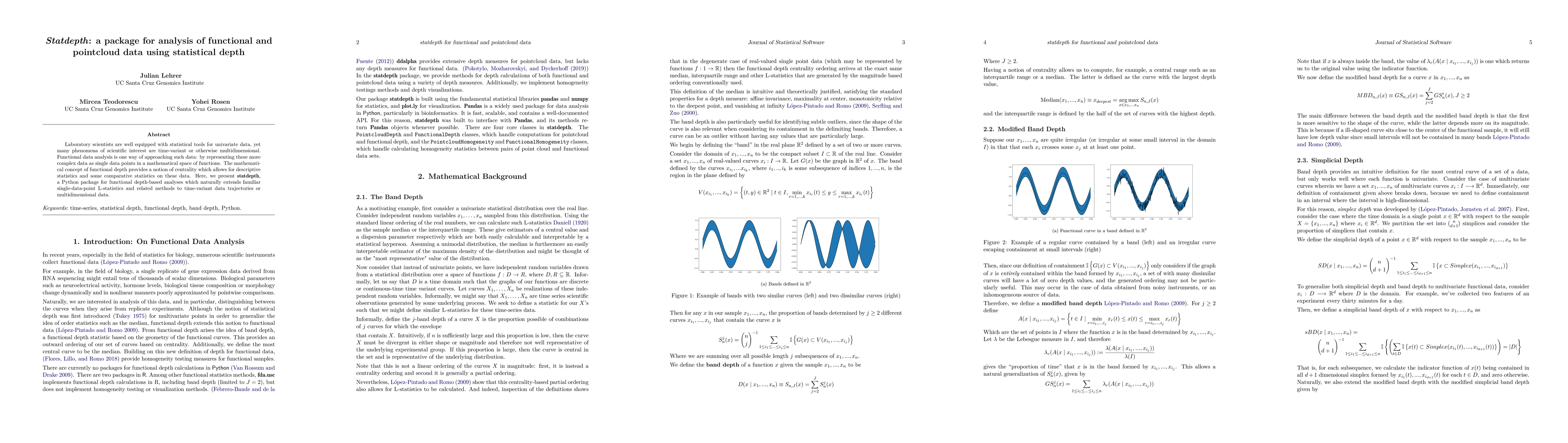 Thumbnail for Statdepth: a package for analysis of functional and pointcloud data
  using statistical depth