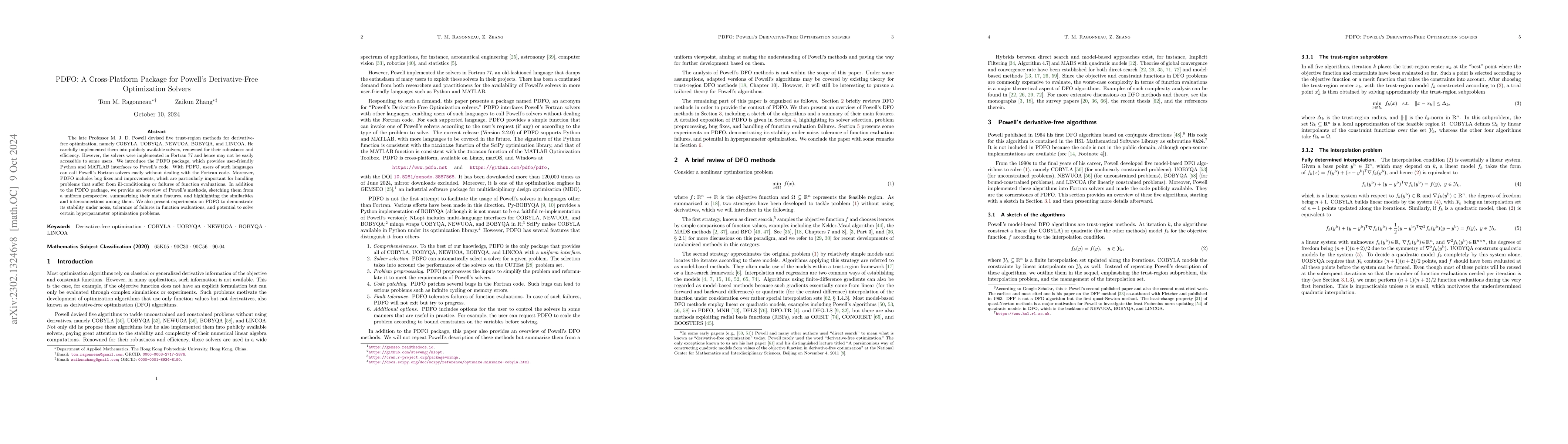 Thumbnail for PDFO: A Cross-Platform Package for Powell's Derivative-Free Optimization
  Solvers