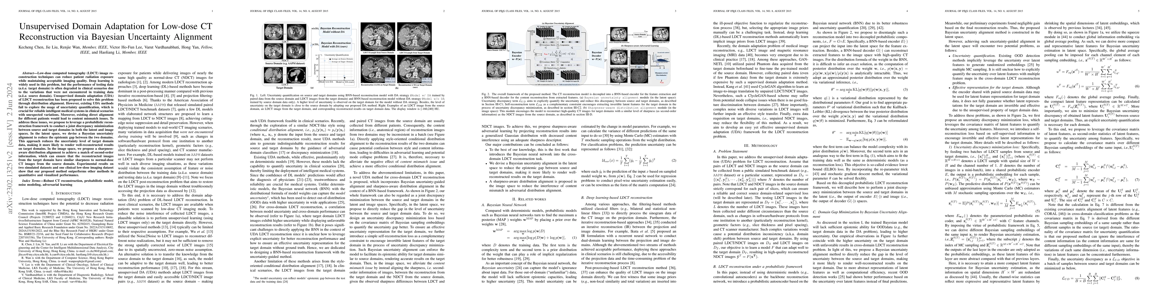 Thumbnail for Unsupervised Domain Adaptation for Low-dose CT Reconstruction via
  Bayesian Uncertainty Alignment