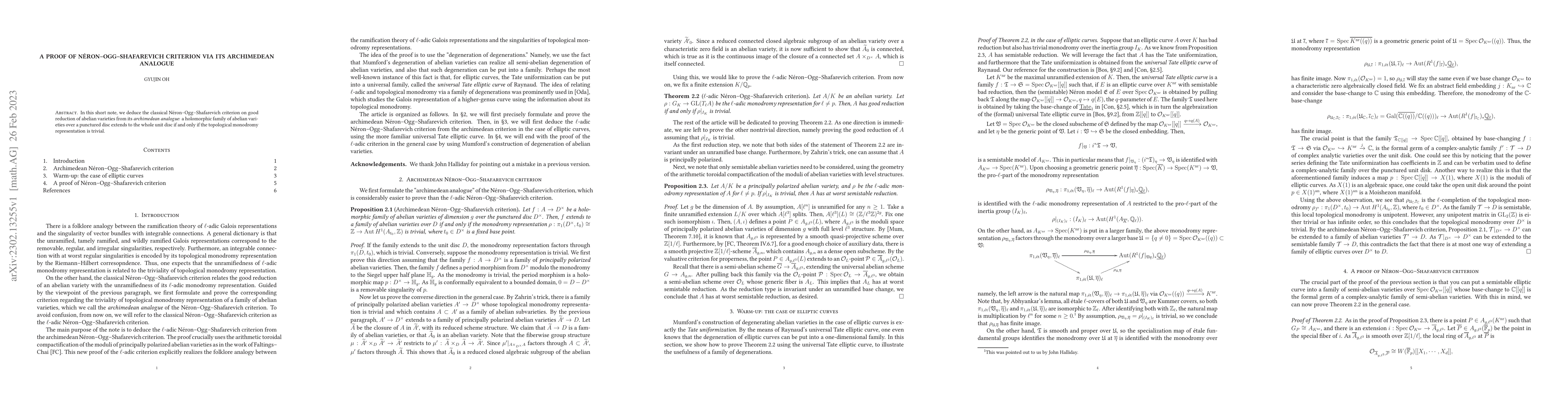 Thumbnail for A proof of N\'eron--Ogg--Shafarevich criterion via its archimedean
  analogue