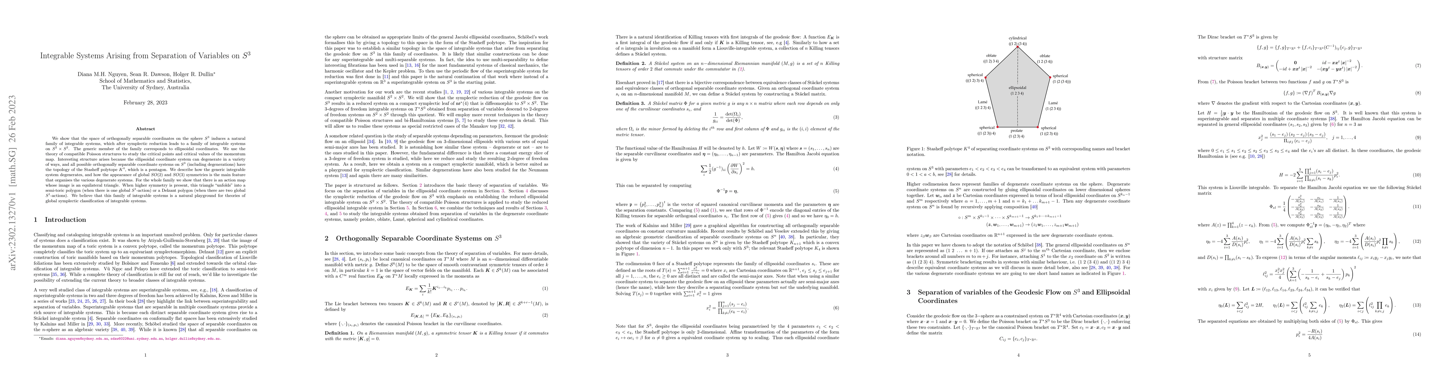 Thumbnail for Integrable Systems Arising from Separation of Variables on $S^{3}$