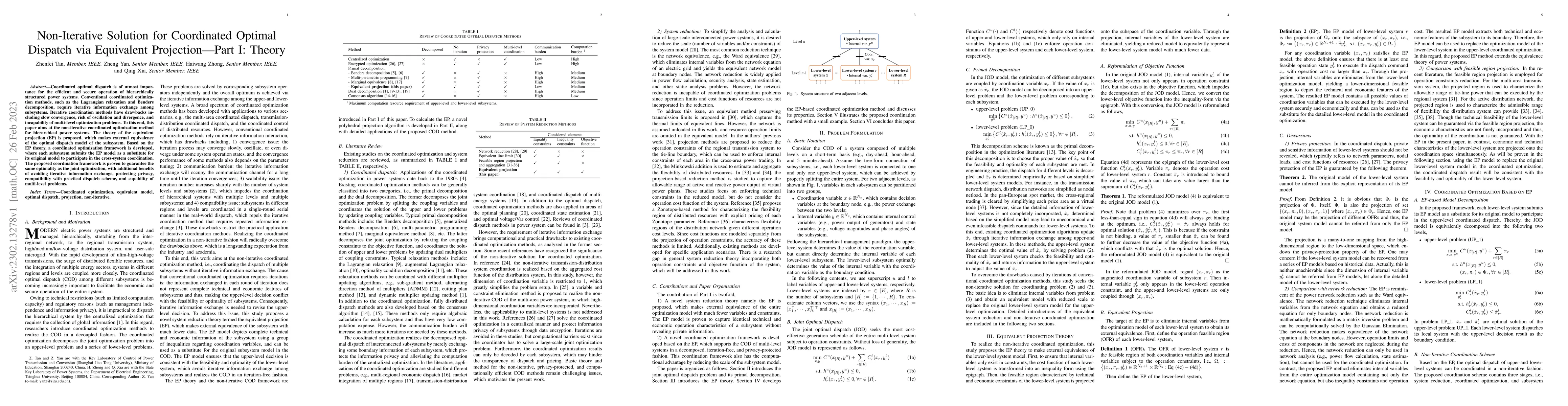 Thumbnail for Non-Iterative Solution for Coordinated Optimal Dispatch via Equivalent
  Projection-Part I: Theory