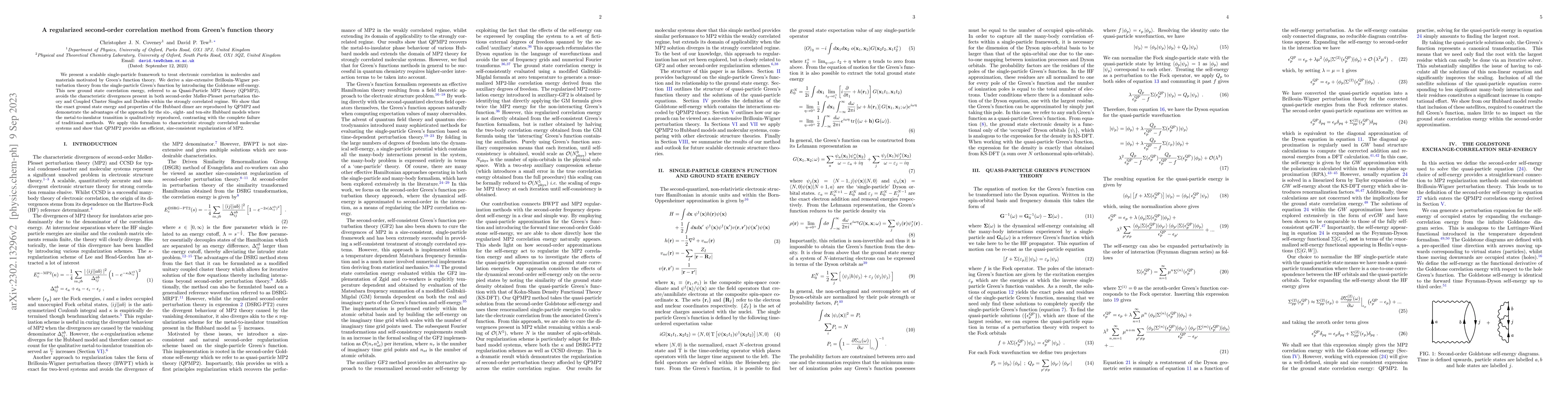 Thumbnail for A regularized second-order correlation method from Green's function
  theory