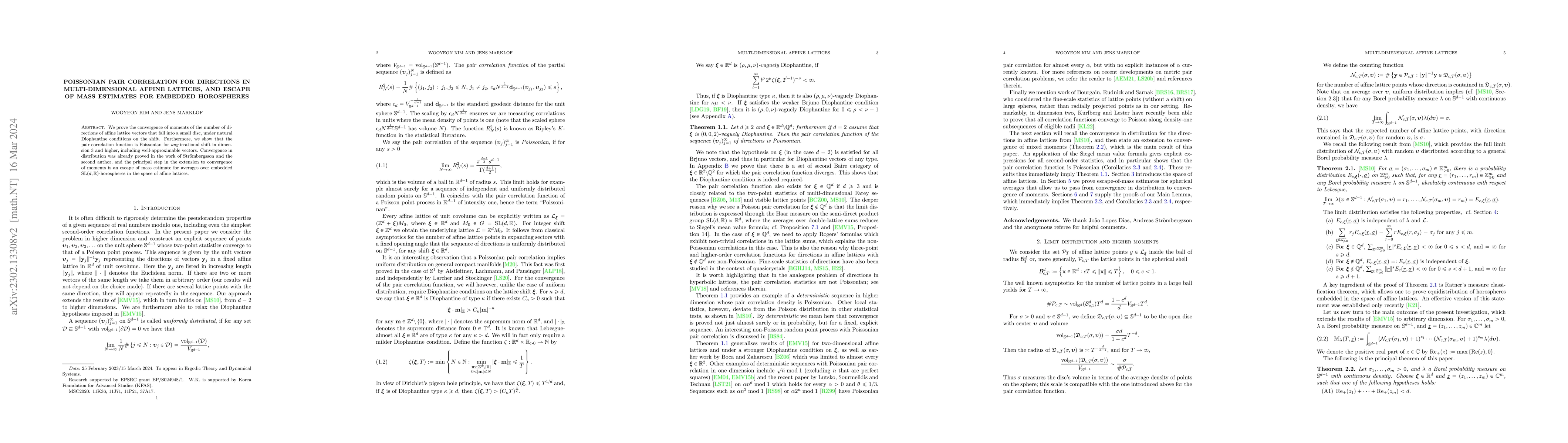 Thumbnail for Poissonian pair correlation for directions in multi-dimensional affine
  lattices, and escape of mass estimates for embedded horospheres