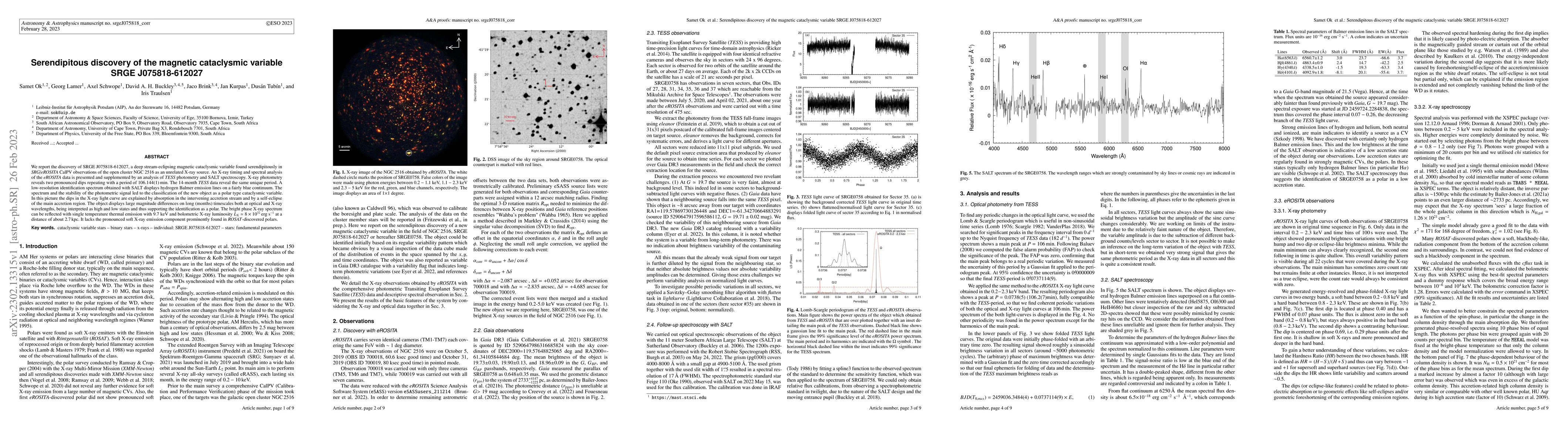 Thumbnail for Serendipitous discovery of the magnetic cataclysmic variable SRGE
  J075818-612027