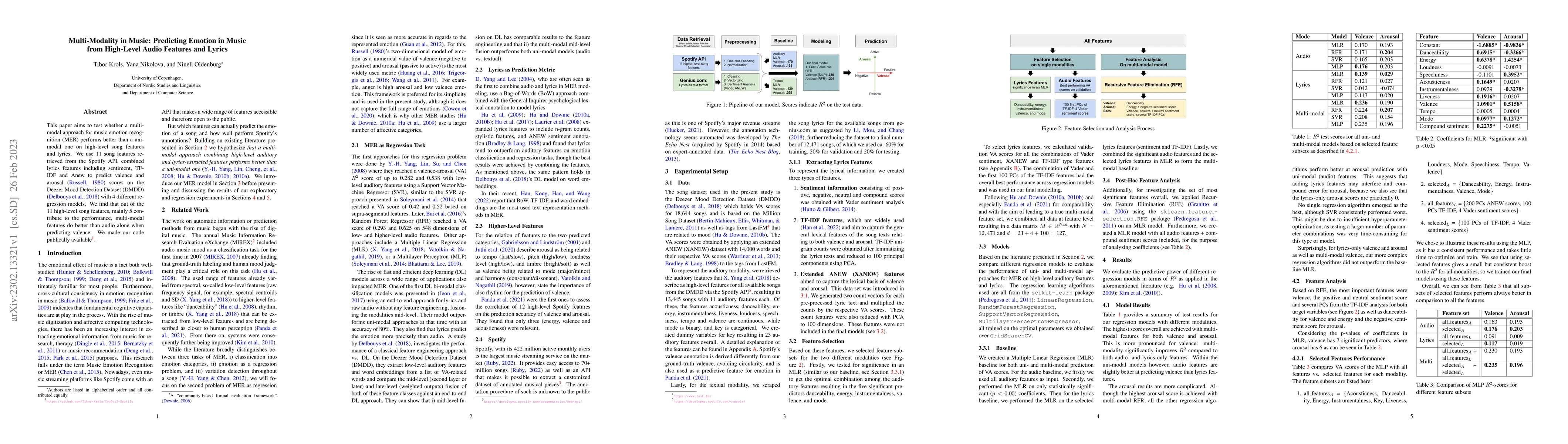 Thumbnail for Multi-Modality in Music: Predicting Emotion in Music from High-Level
  Audio Features and Lyrics