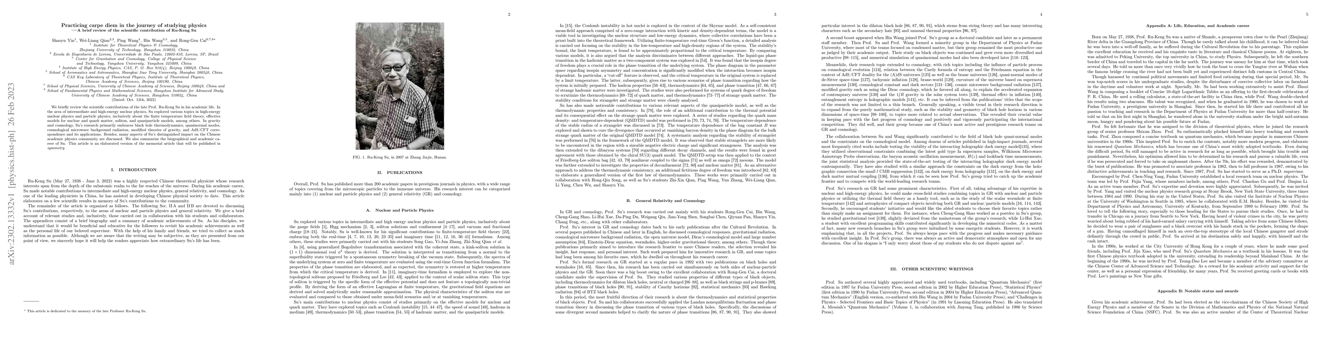 Thumbnail for Practicing carpe diem in the journey of studying physics: A brief review
  of the scientific contribution of Ru-Keng Su