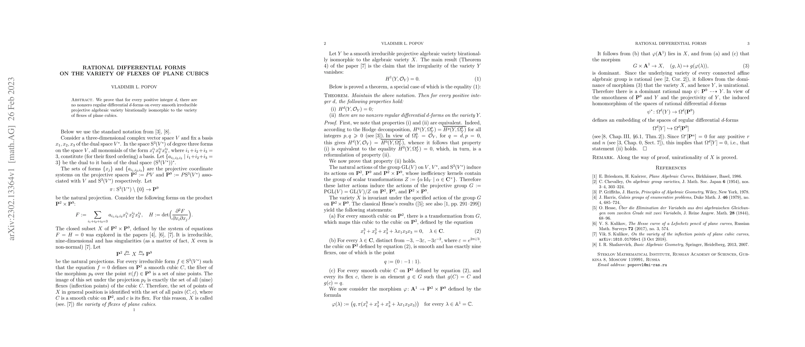 Thumbnail for Rational differential forms on the variety of flexes of plane cubics