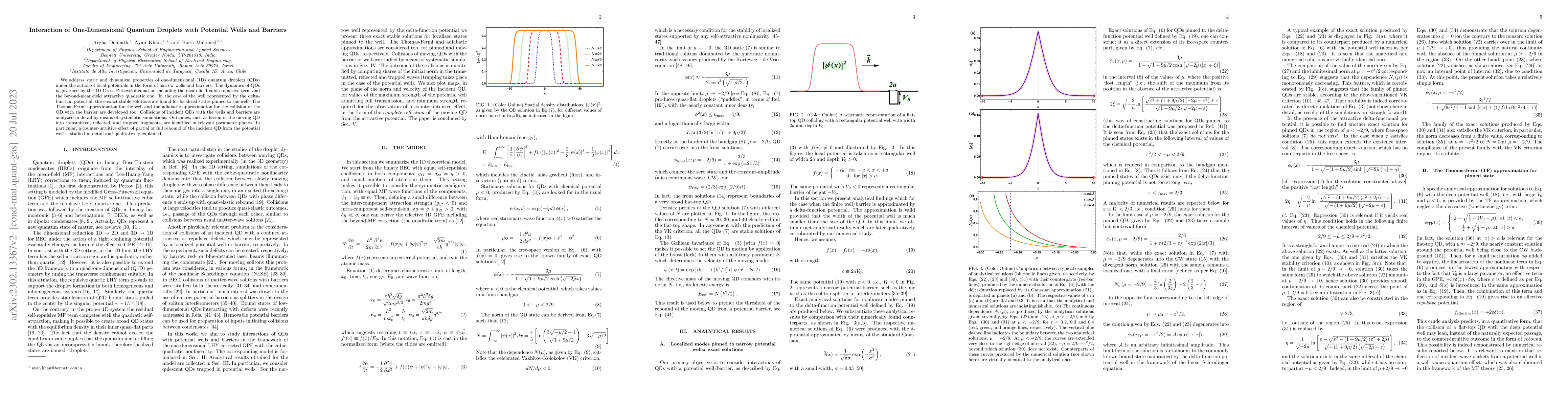 Thumbnail for Interaction of One-Dimensional Quantum Droplets with Potential Wells and
  Barriers