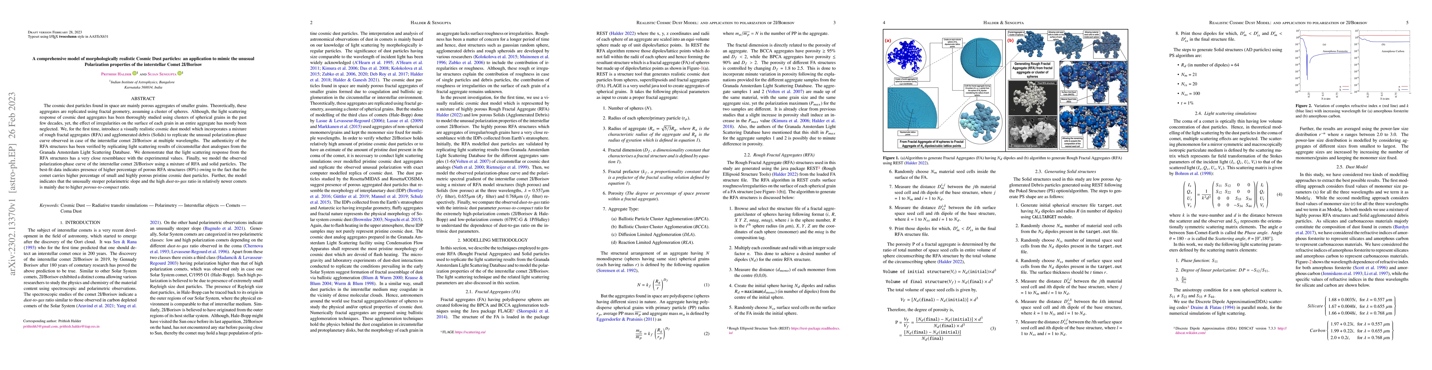 Thumbnail for A comprehensive model of morphologically realistic Cosmic Dust
  particles: an application to mimic the unusual Polarization properties of the
  interstellar Comet 2I/Borisov