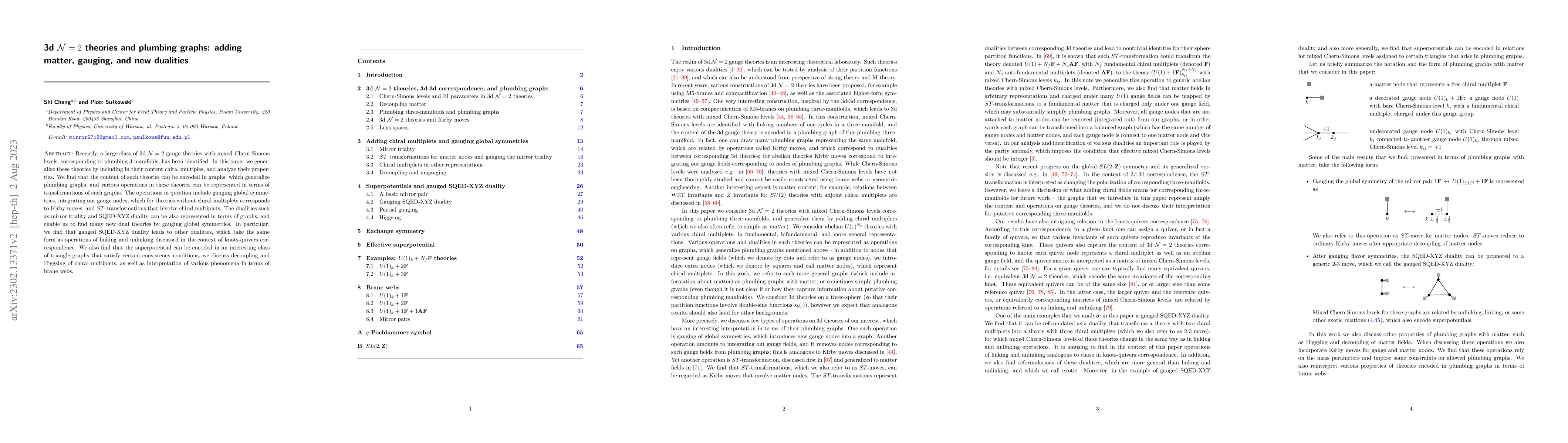 Thumbnail for 3d $\mathcal{N}=2$ theories and plumbing graphs: adding matter, gauging,
  and new dualities