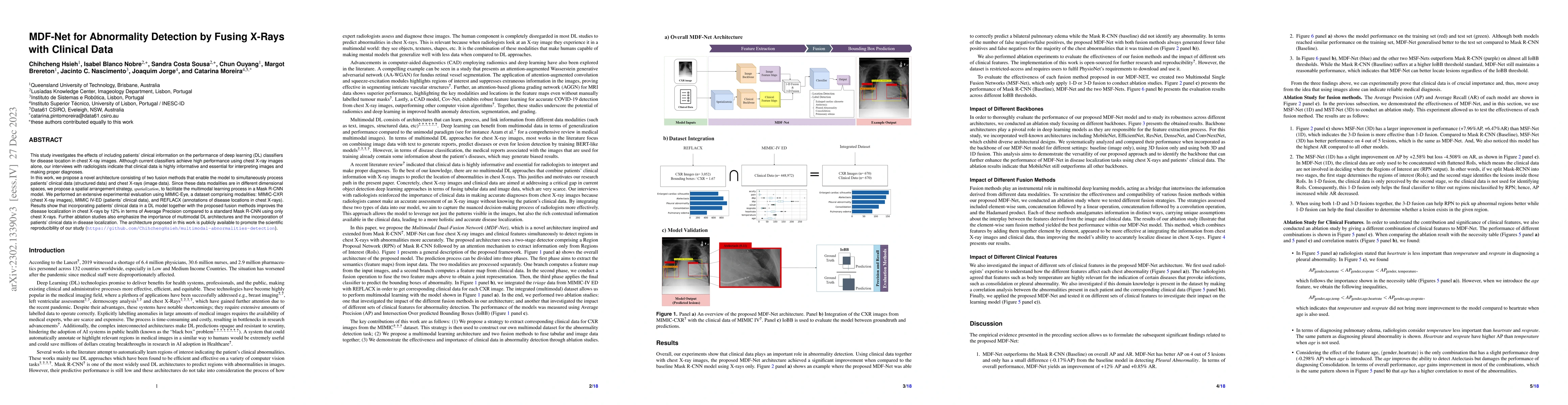 Thumbnail for MDF-Net for abnormality detection by fusing X-rays with clinical data
