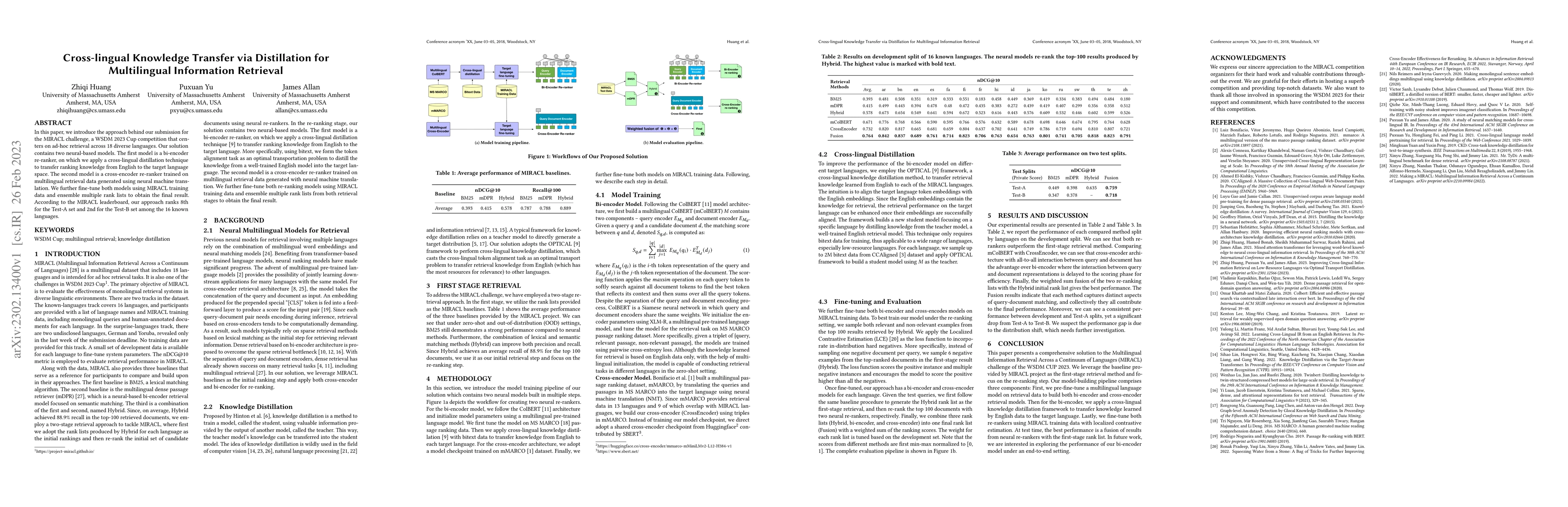 Thumbnail for Cross-lingual Knowledge Transfer via Distillation for Multilingual
  Information Retrieval