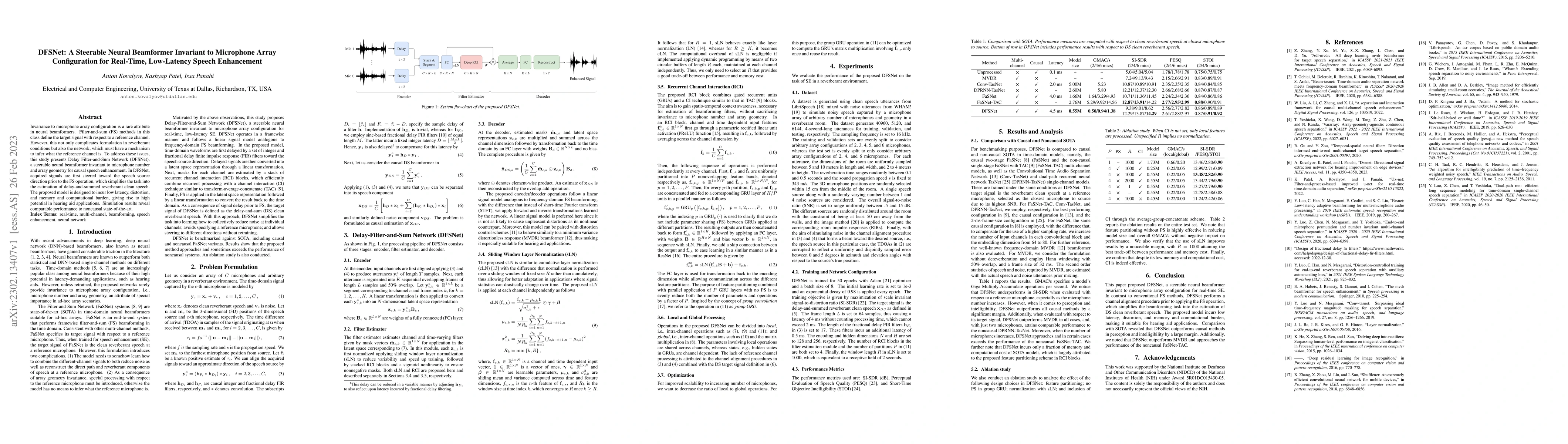 Thumbnail for DFSNet: A Steerable Neural Beamformer Invariant to Microphone Array
  Configuration for Real-Time, Low-Latency Speech Enhancement