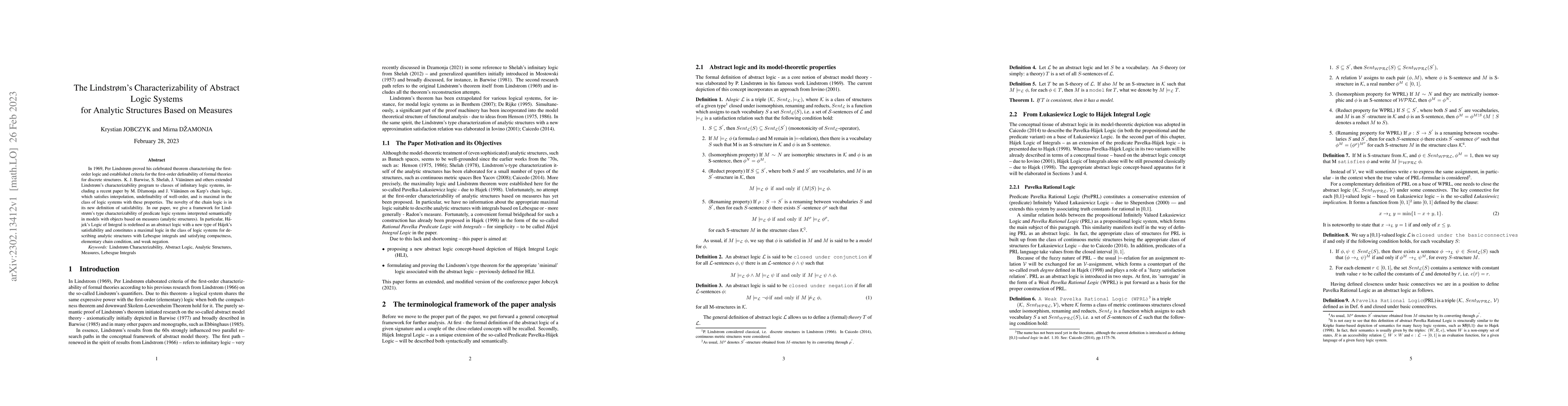 Thumbnail for The Lindstrom's Characterizability of Abstract Logic Systems for
  Analytic Structures Based on Measures