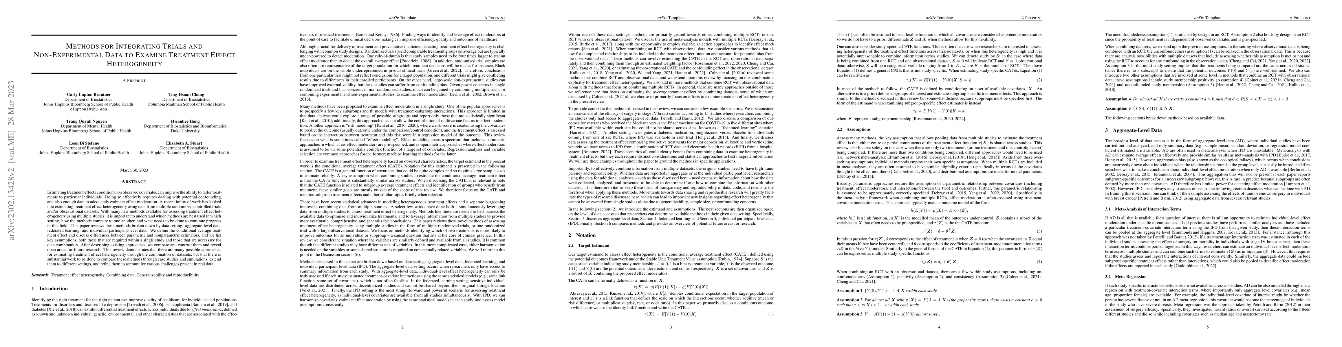Thumbnail for Methods for Integrating Trials and Non-Experimental Data to Examine
  Treatment Effect Heterogeneity