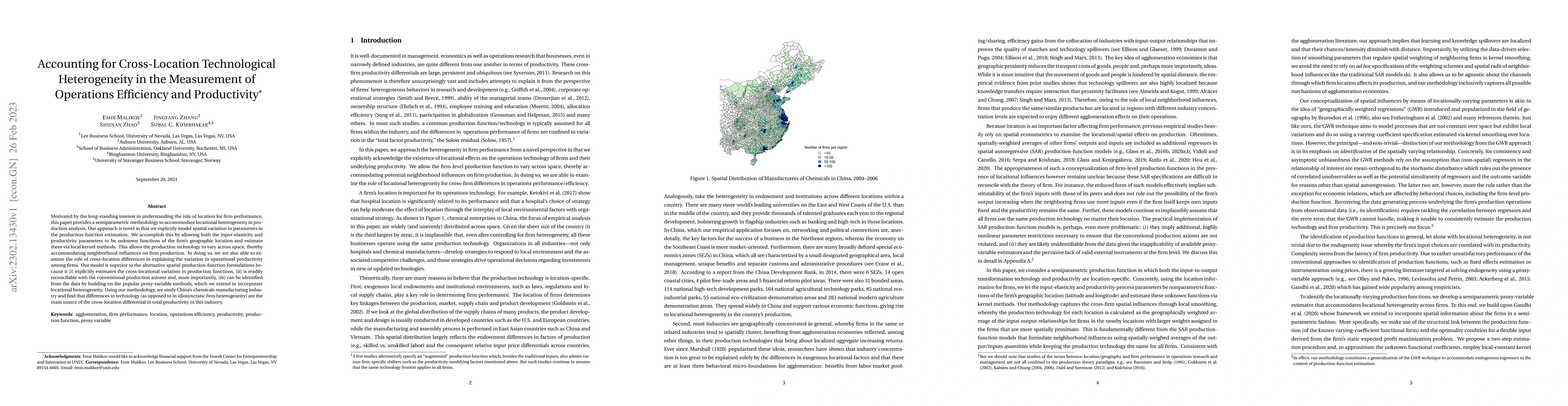 Thumbnail for Accounting for Cross-Location Technological Heterogeneity in the
  Measurement of Operations Efficiency and Productivity