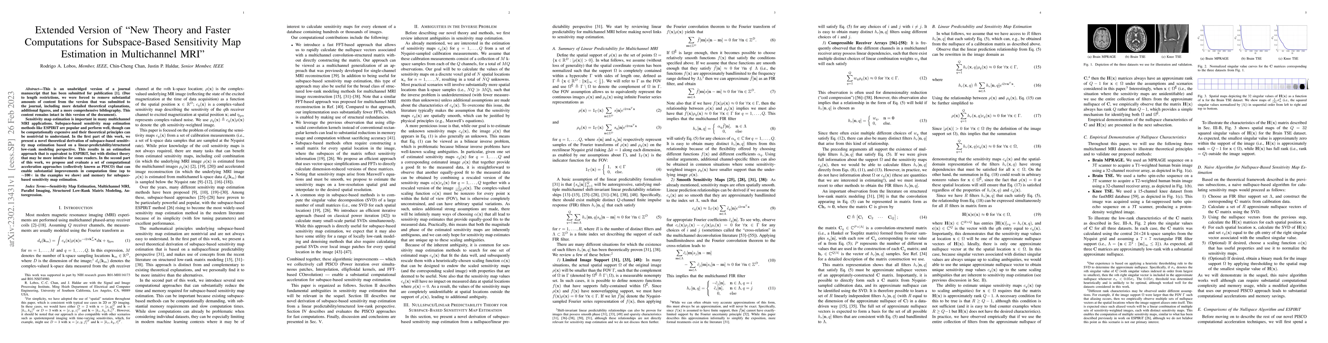 Thumbnail for Extended Version of "New Theory and Faster Computations for
  Subspace-Based Sensitivity Map Estimation in Multichannel MRI''
