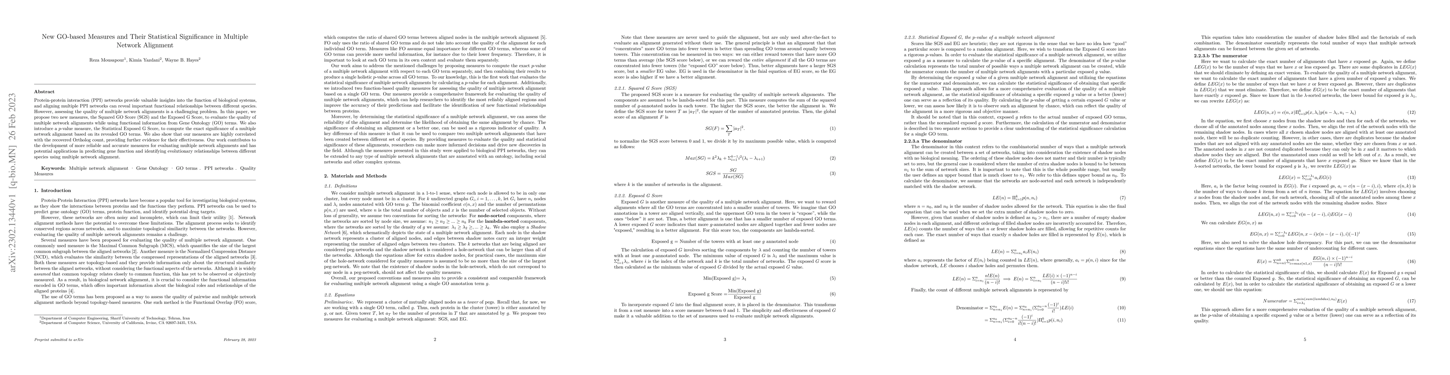 Thumbnail for New GO-based Measures and Their Statistical Significance in Multiple
  Network Alignment