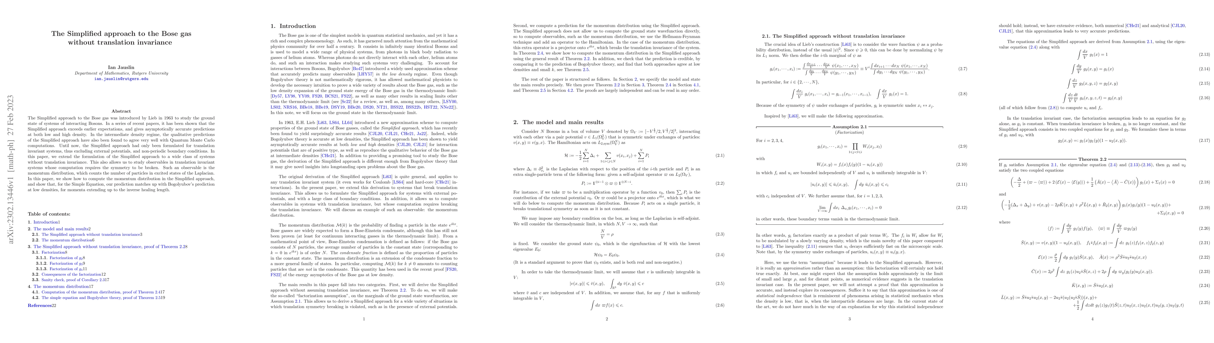 Thumbnail for The Simplified approach to the Bose gas without translation invariance