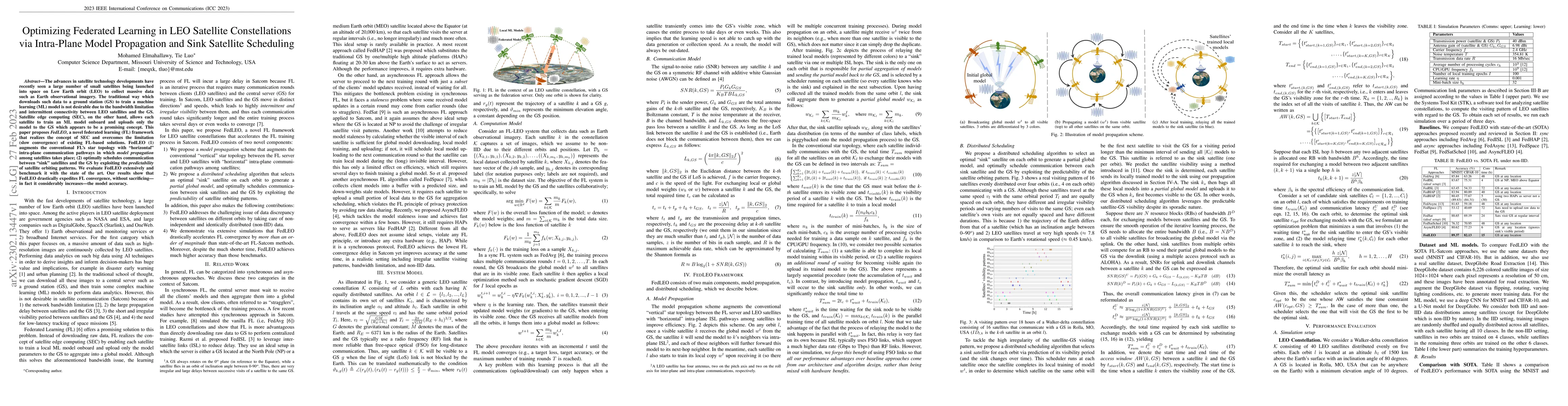 Thumbnail for Optimizing Federated Learning in LEO Satellite Constellations via
  Intra-Plane Model Propagation and Sink Satellite Scheduling