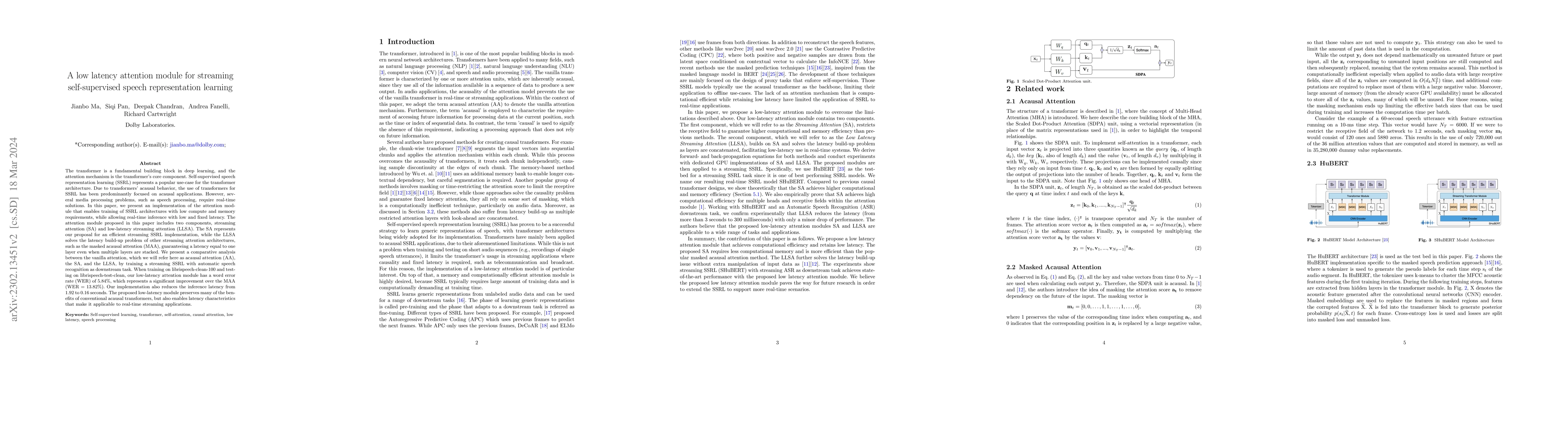 Thumbnail for A low latency attention module for streaming self-supervised speech
  representation learning