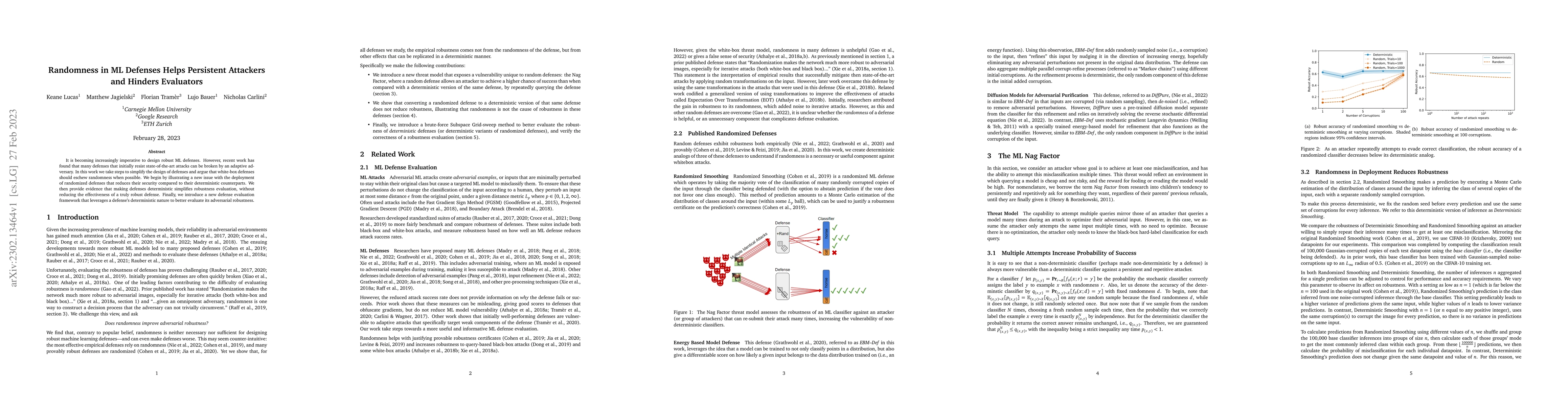 Thumbnail for Randomness in ML Defenses Helps Persistent Attackers and Hinders
  Evaluators