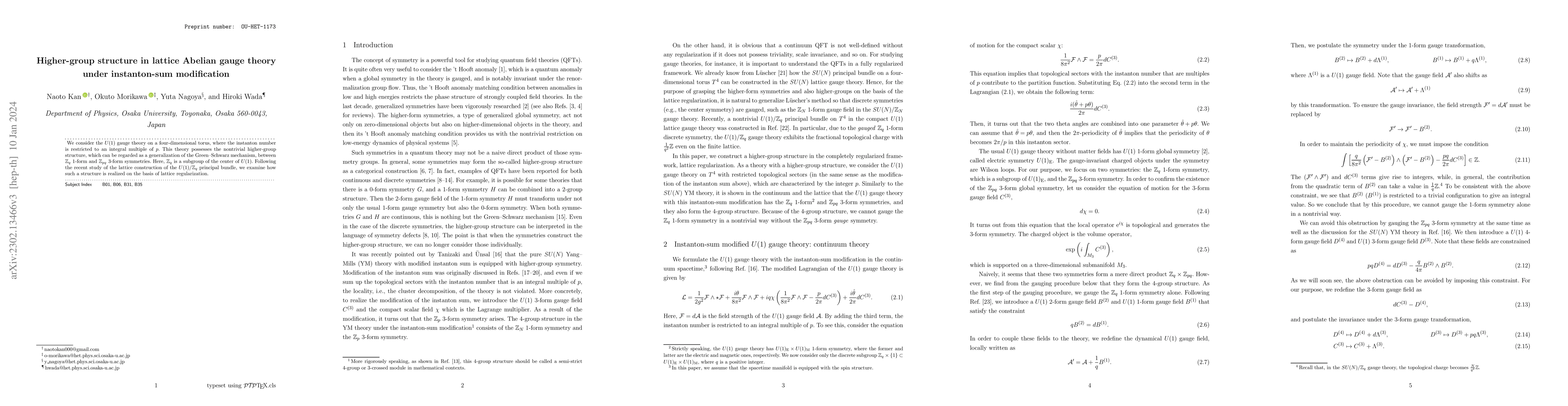 Thumbnail for Higher-group structure in lattice Abelian gauge theory under
  instanton-sum modification