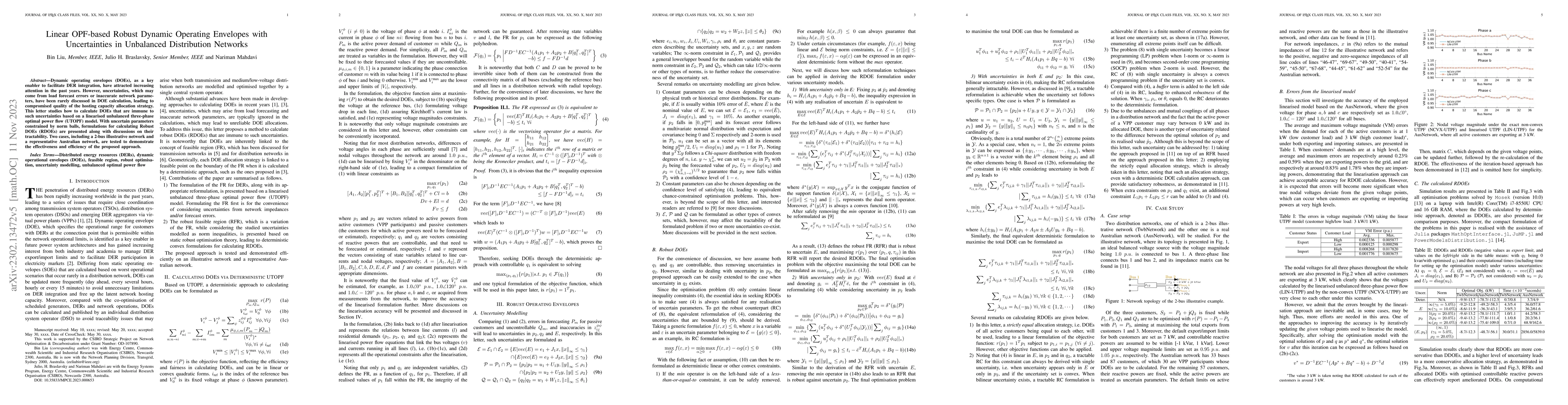 Thumbnail for Linear OPF-based Robust Dynamic Operating Envelopes with Uncertainties
  in Unbalanced Distribution Networks