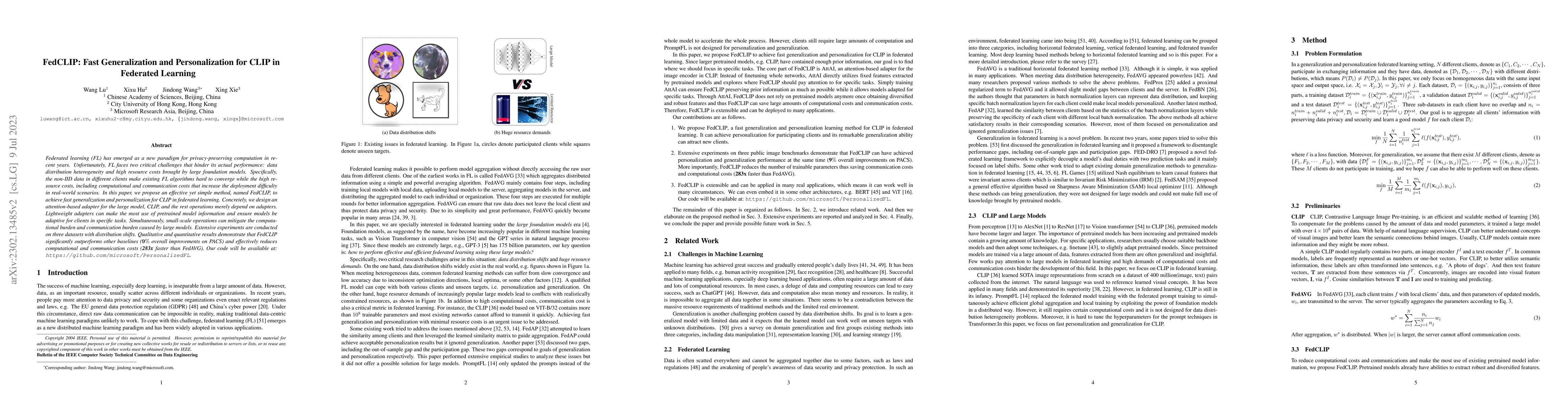Thumbnail for FedCLIP: Fast Generalization and Personalization for CLIP in Federated
  Learning
