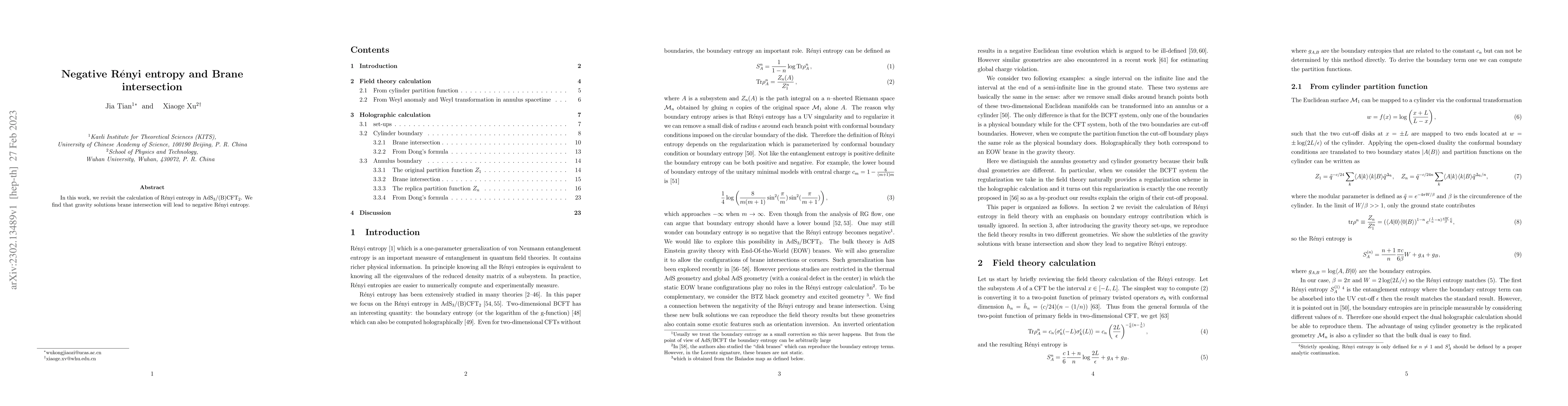 Thumbnail for Negative R$\acute{\text{e}}$nyi entropy and Brane intersection