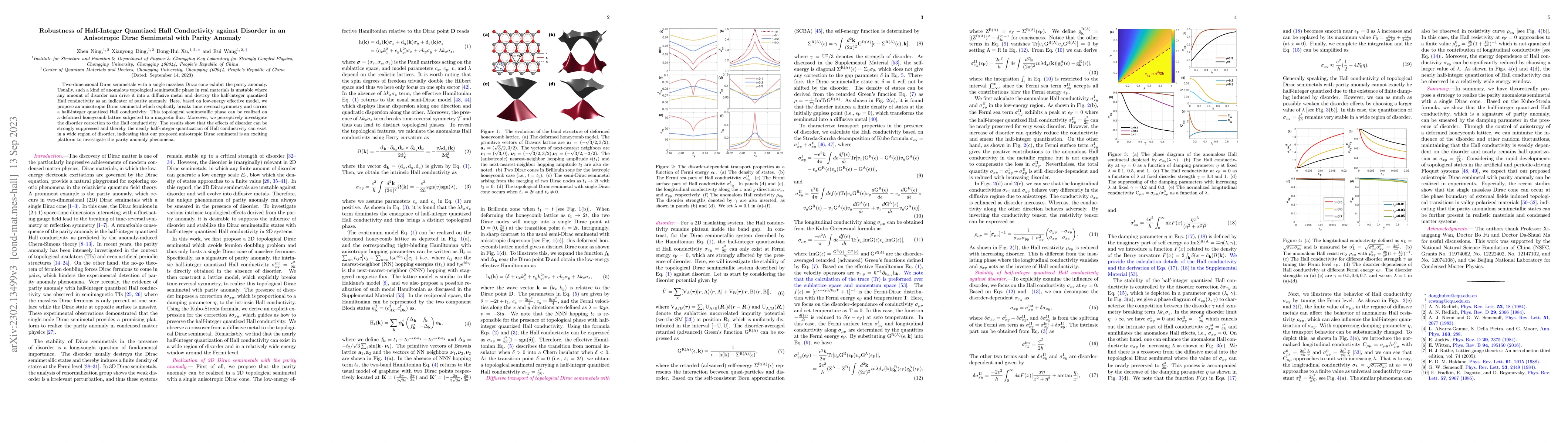 Thumbnail for Robustness of Half-Integer Quantized Hall Conductivity against Disorder
  in an Anisotropic Dirac Semimetal with Parity Anomaly
