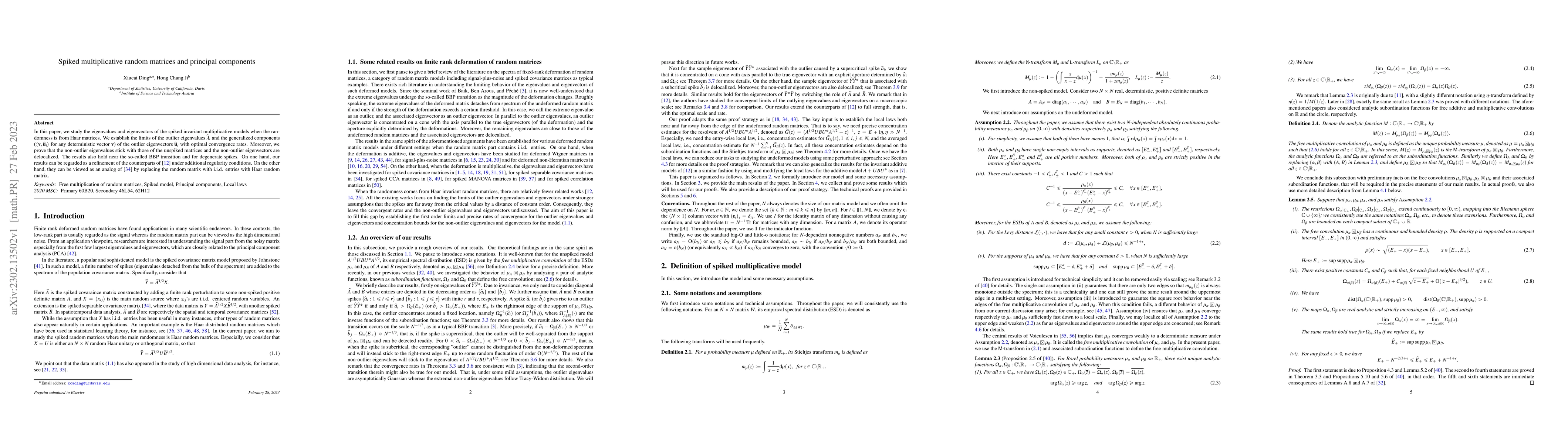 Thumbnail for Spiked multiplicative random matrices and principal components