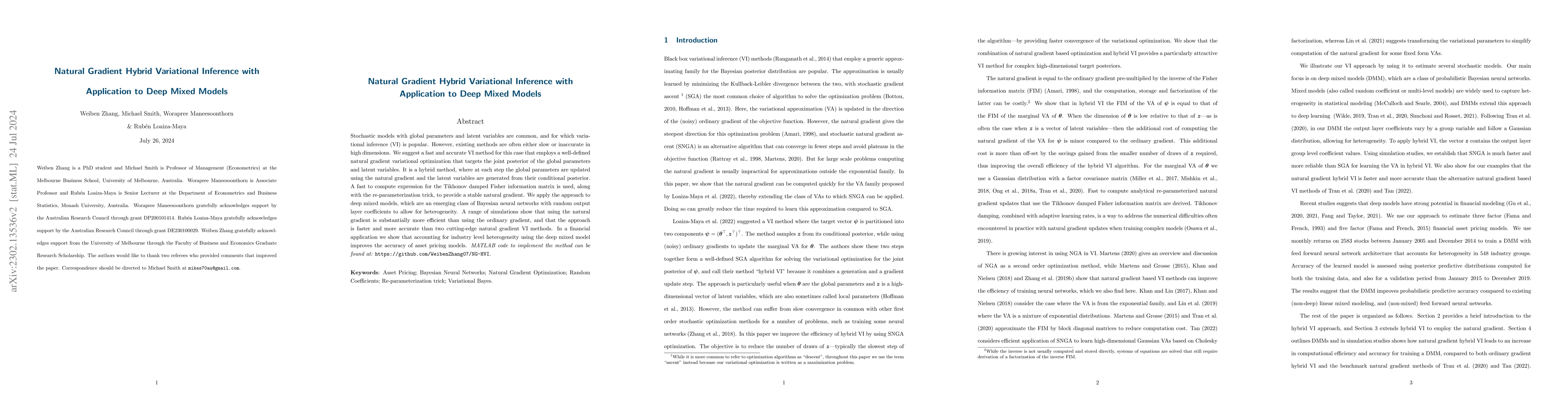 Thumbnail for Natural Gradient Hybrid Variational Inference with Application to Deep
  Mixed Models