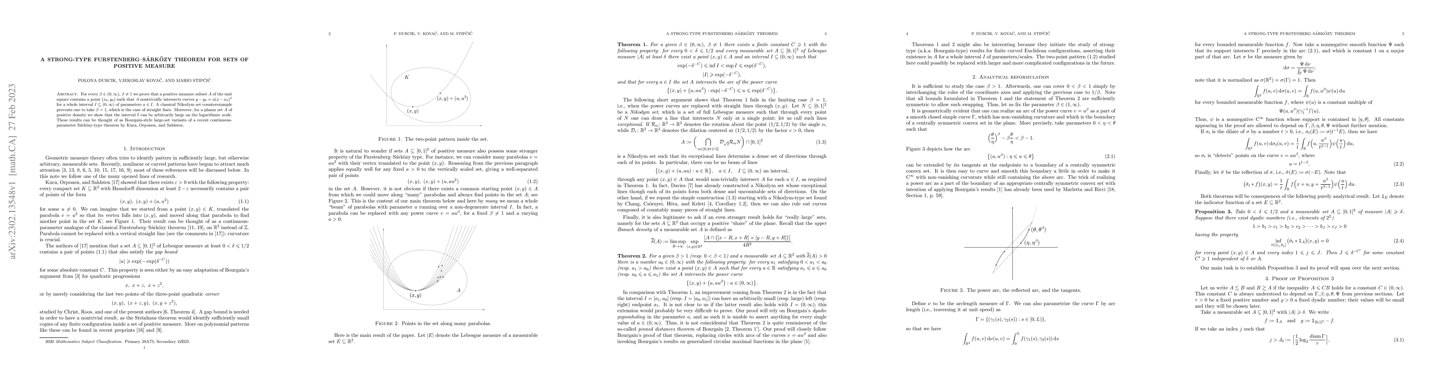 Thumbnail for A strong-type Furstenberg-S\'{a}rk\"{o}zy theorem for sets of positive
  measure