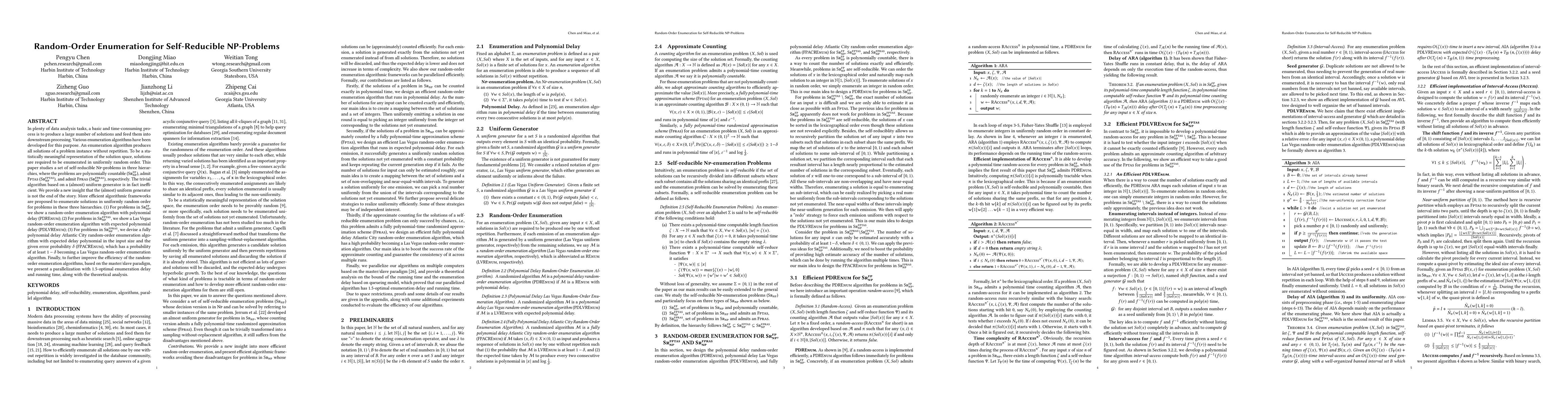 Thumbnail for Random-Order Enumeration for Self-Reducible NP-Problems