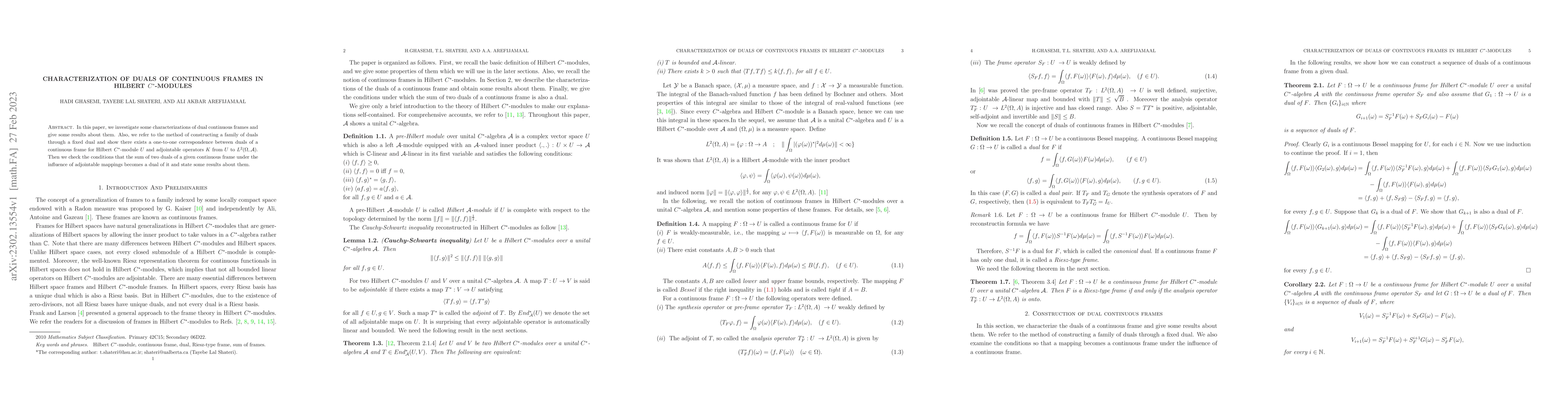 Thumbnail for Characterization of duals of continuous frames in Hilbert C*-modules