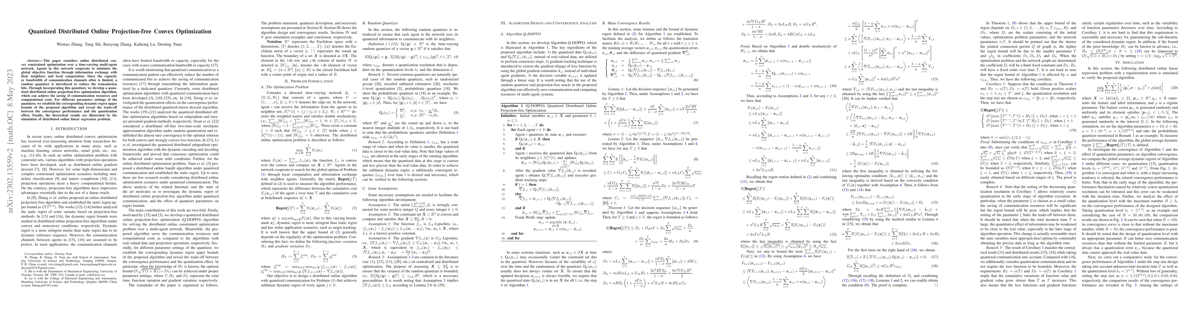 Thumbnail for Quantized Distributed Online Projection-free Convex Optimization