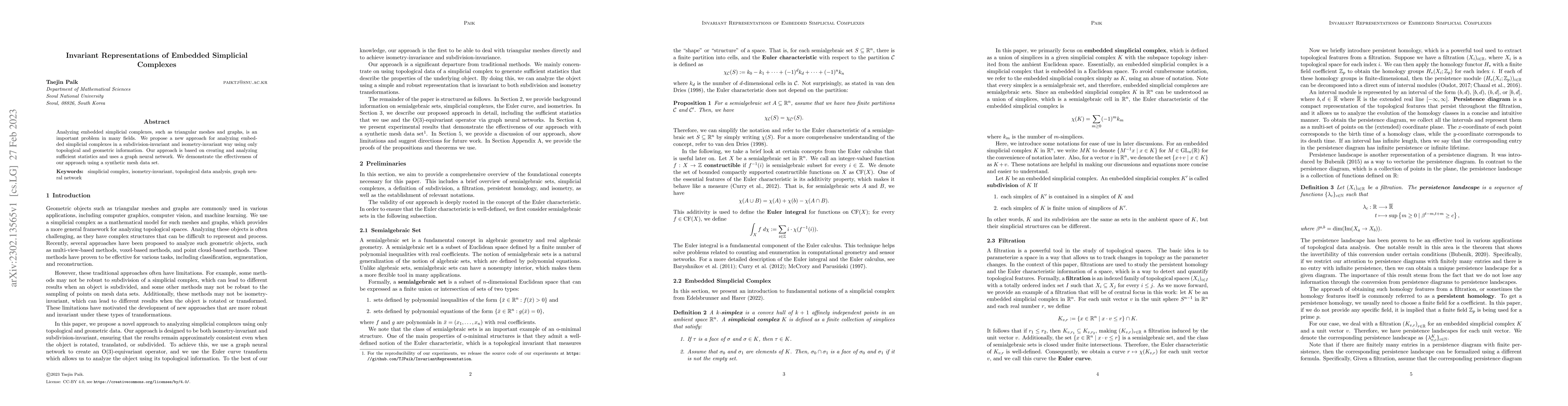 Thumbnail for Invariant Representations of Embedded Simplicial Complexes