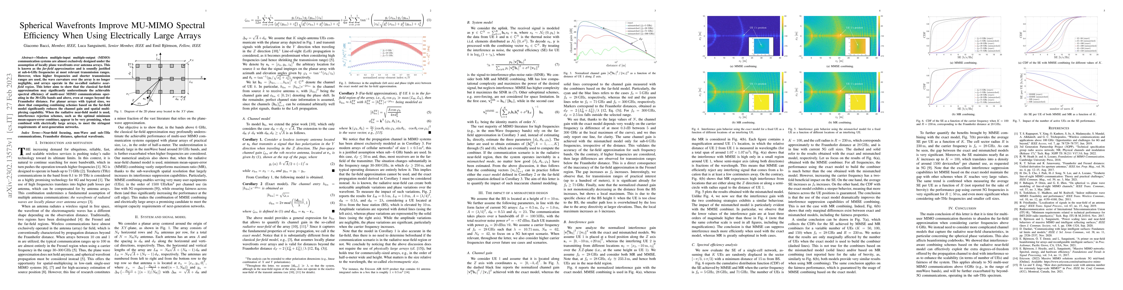 Thumbnail for Spherical Wavefronts Improve MU-MIMO Spectral Efficiency When Using
  Electrically Large Arrays