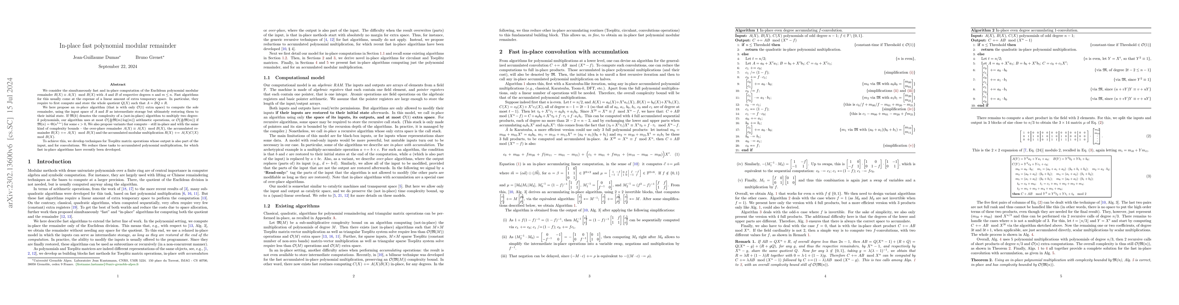 Thumbnail for In-place fast polynomial modular remainder